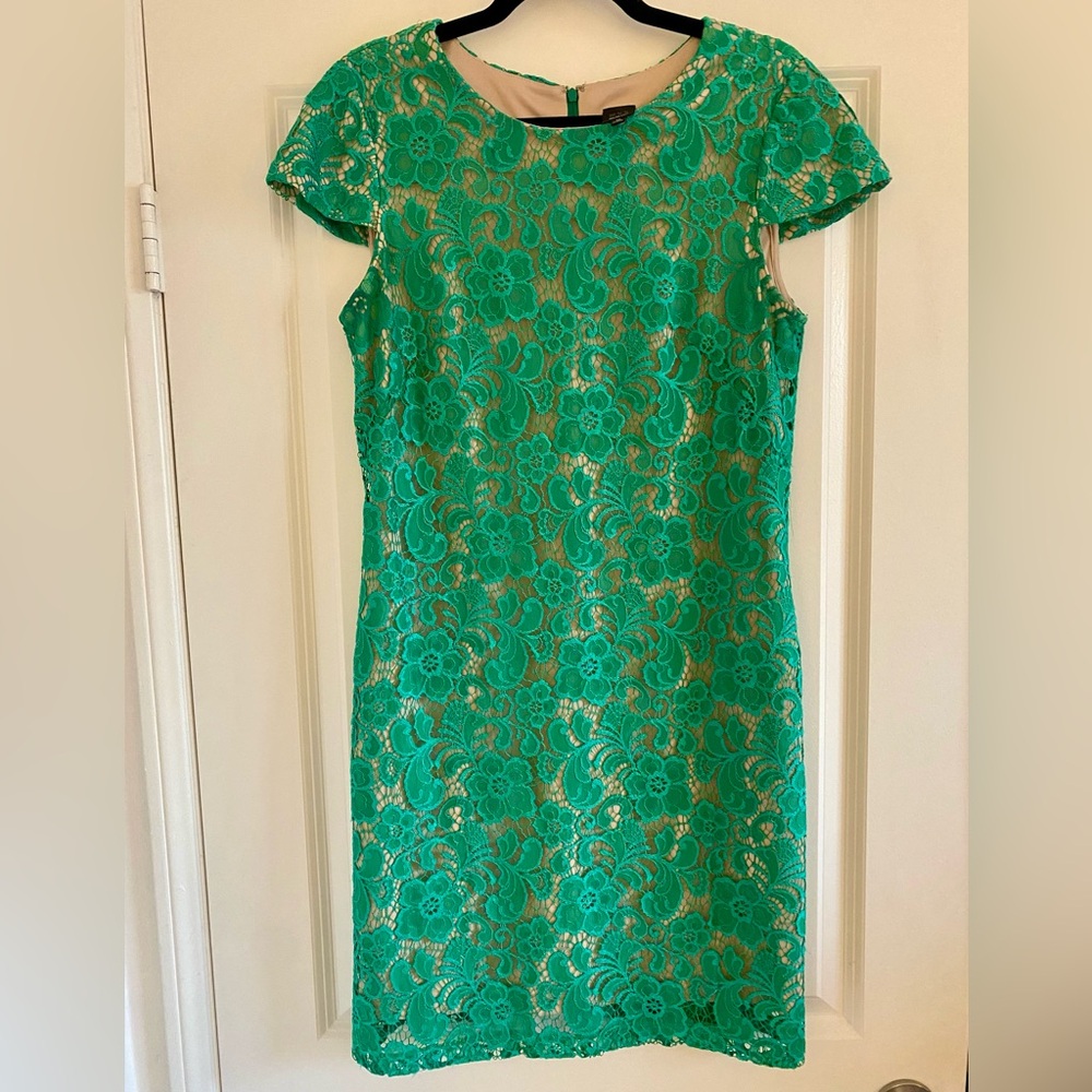 Saks Fifth Avenue Black Label Green Lace Cap Sleeve Sheath Dress